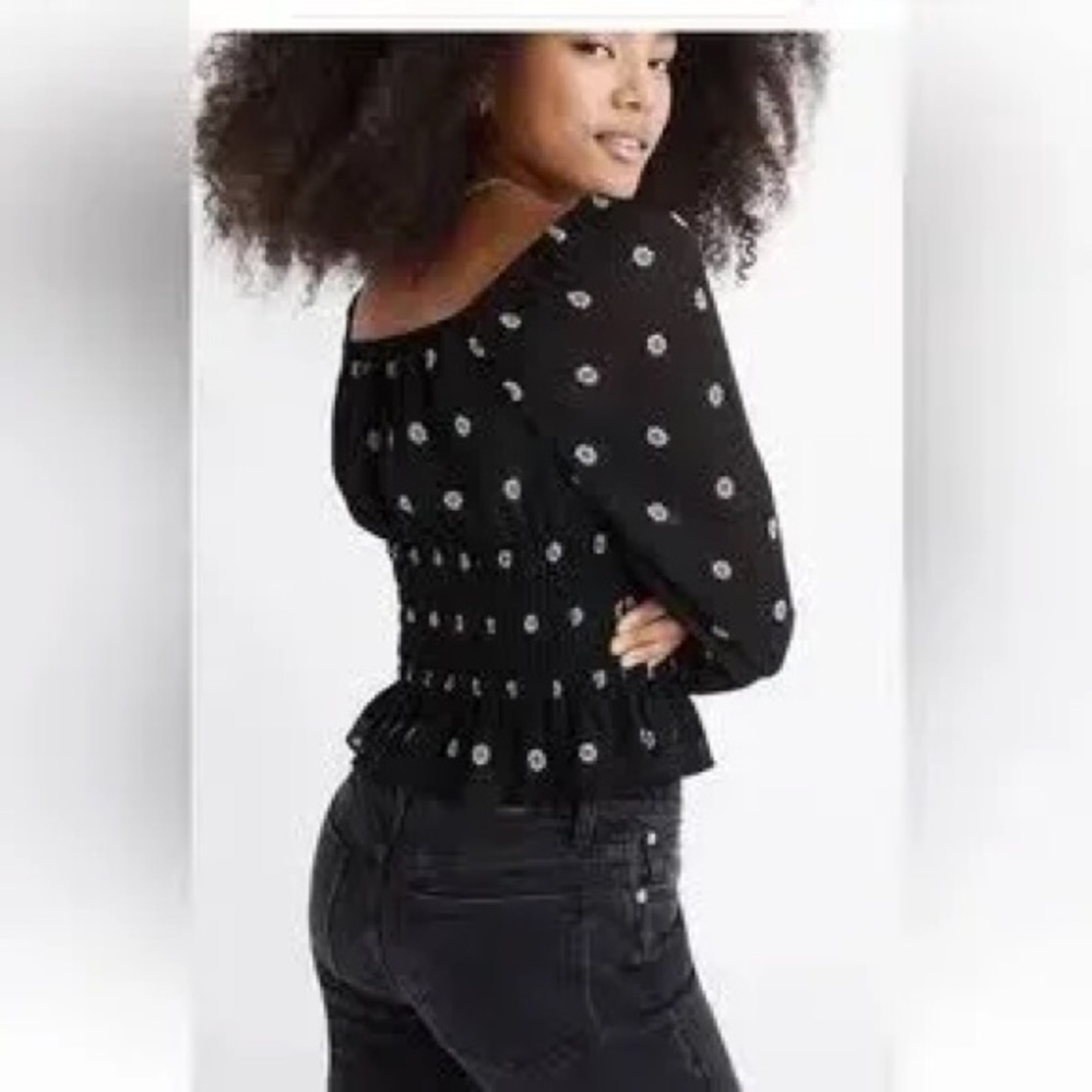 Madewell (Re)sourced Georgette Square-Neck Smock-Waist Top in Bloom Dot